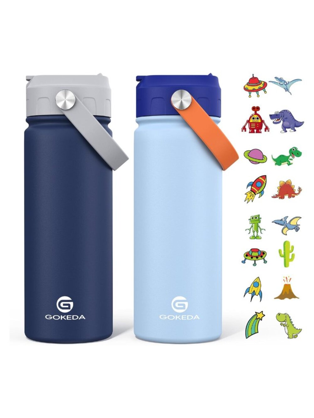 Kids Water Bottle 18oz Stainless Steel Straw Cup 2 Pack Leakproof